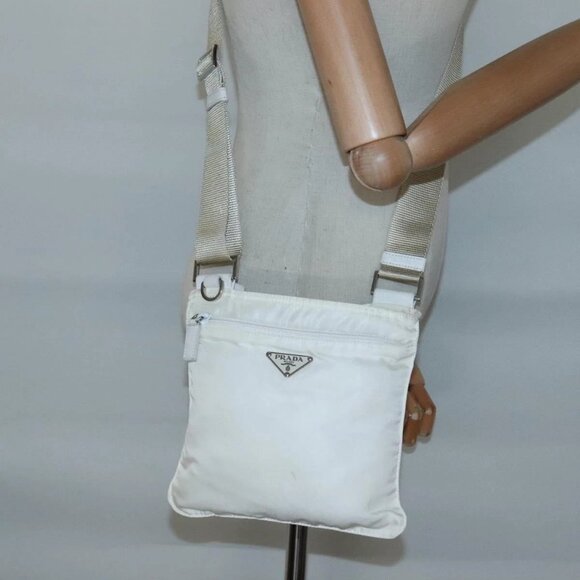 PRADA Shoulder Bag Nylon White Silver Auth - Picture 1 of 16